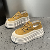 外贸原单撤柜尾货厚底真皮小白鞋 两穿单鞋 女秋季 松糕休闲百搭板鞋