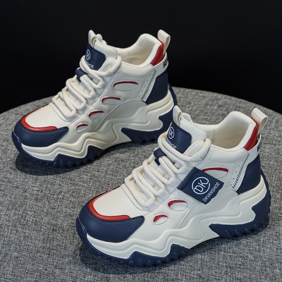 皮面厚底休闲高帮鞋女秋冬老爹鞋