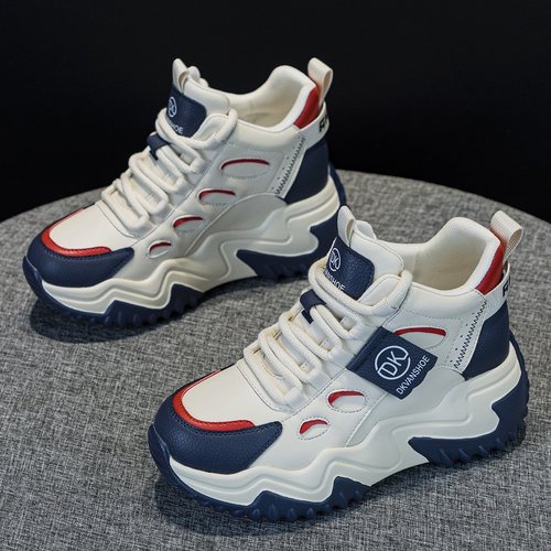 皮面厚底休闲高帮鞋女秋冬老爹鞋