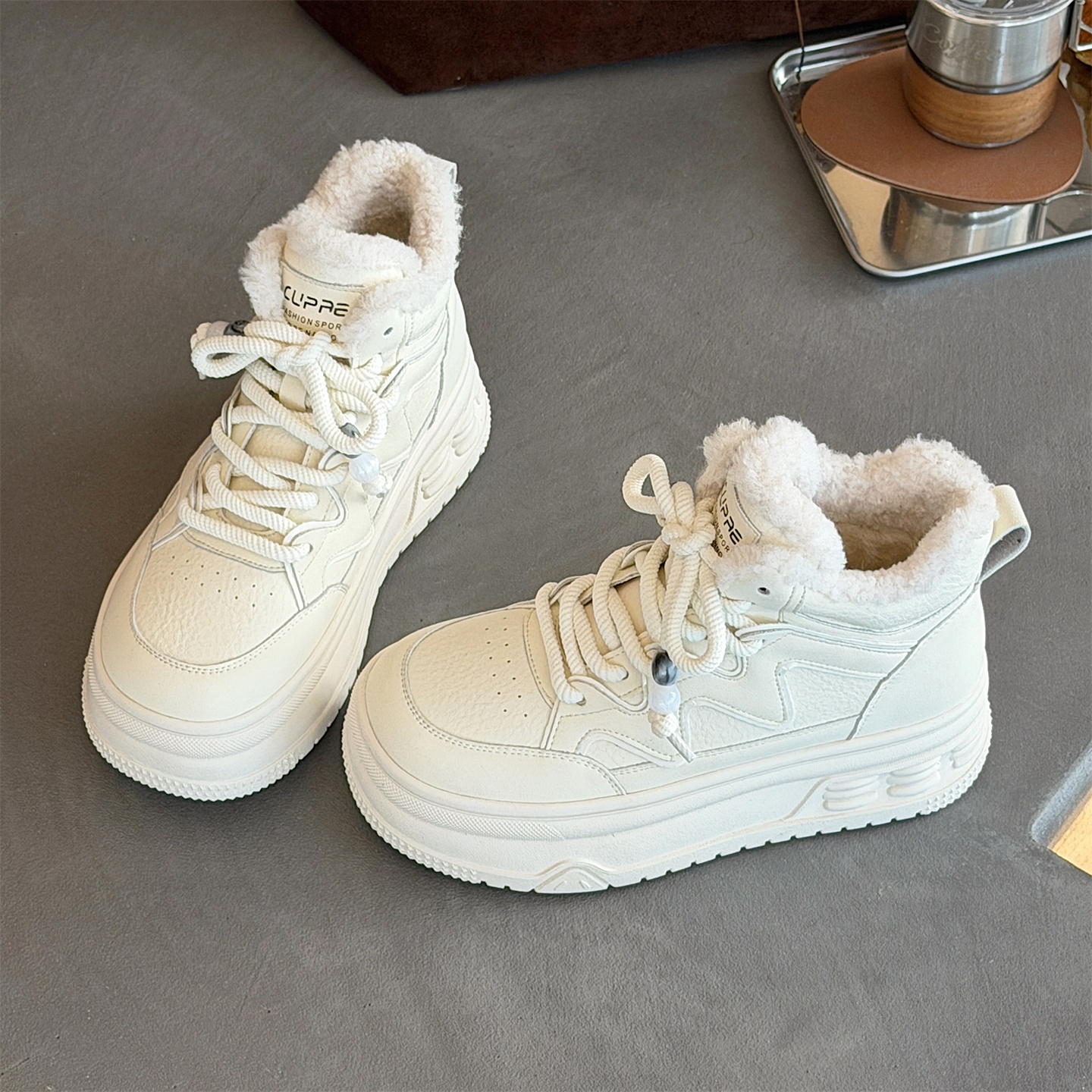 厚底加绒高帮鞋女冬季真皮雪地靴