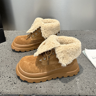 外贸原单特价 加绒保暖棉靴子厚底马丁靴 两穿真皮加厚雪地靴女冬季