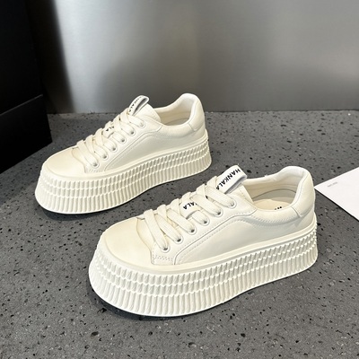 松糕真皮小白鞋女春季厚底板鞋潮