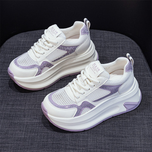 外贸尾货工厂特价厚底增高小白鞋女夏季单网透气网面鞋休闲老爹鞋