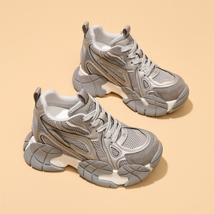 休闲单鞋 工厂尾货特价 拼色小个子运动潮鞋 女春季 厚底内增高老爹鞋