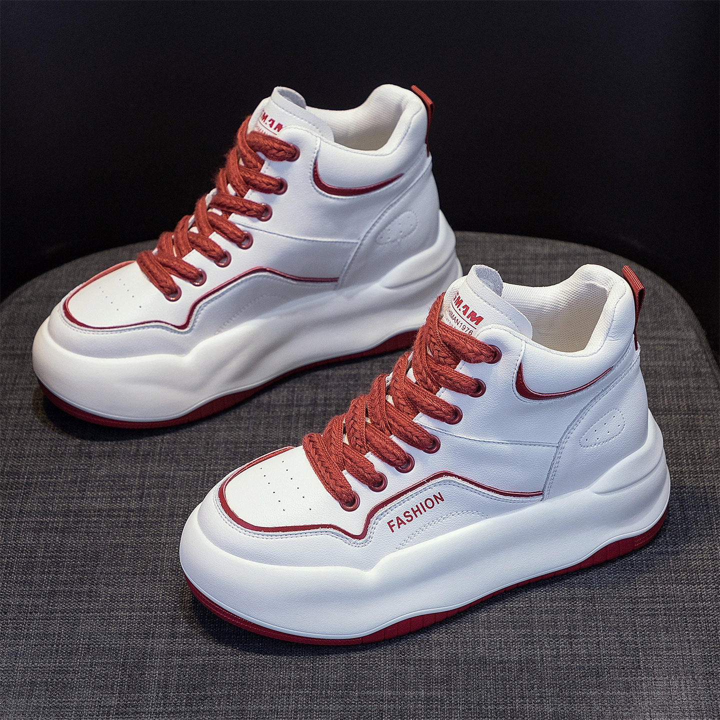 外贸尾货特价内增高真皮高帮鞋女秋季韩版厚底小白鞋休闲运动板鞋