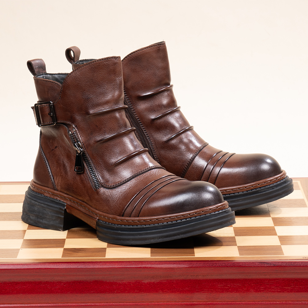 新款冬季男士拉链真皮高帮马丁靴英伦风牛皮男靴子耐磨防滑工装靴