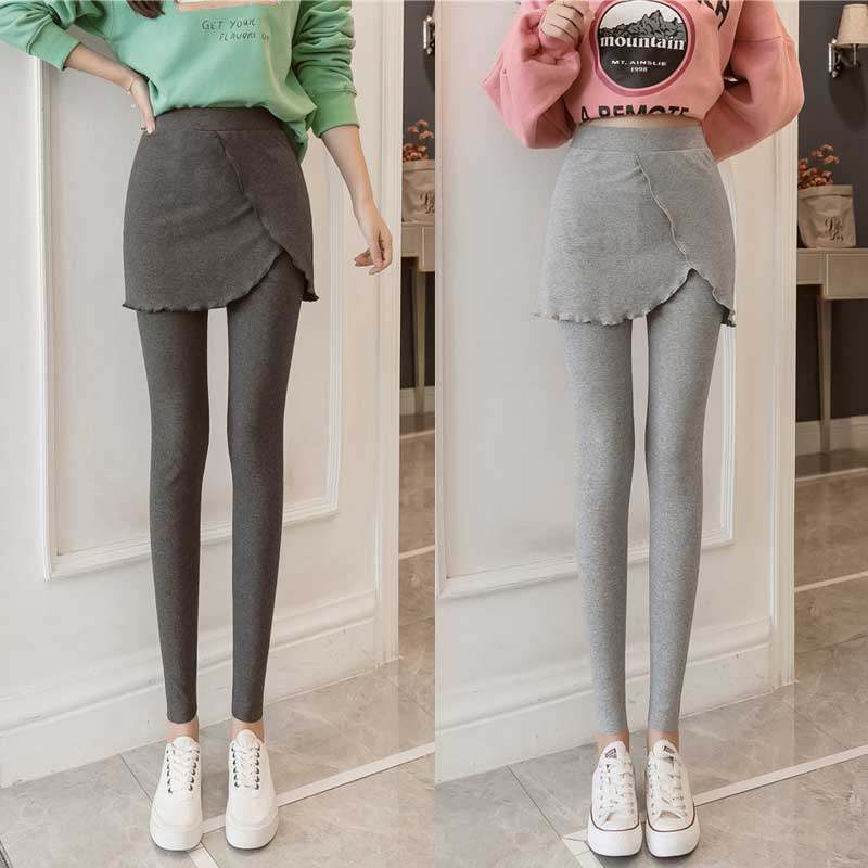 2019秋冬新款螺纹打底裤裙假两件女外穿加肥加大码包臀裙裤两件套