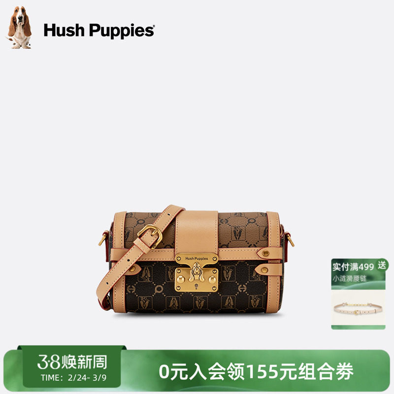 暇步士女包新款复古单肩包圆筒包休闲斜挎小包女老花波士顿枕头包