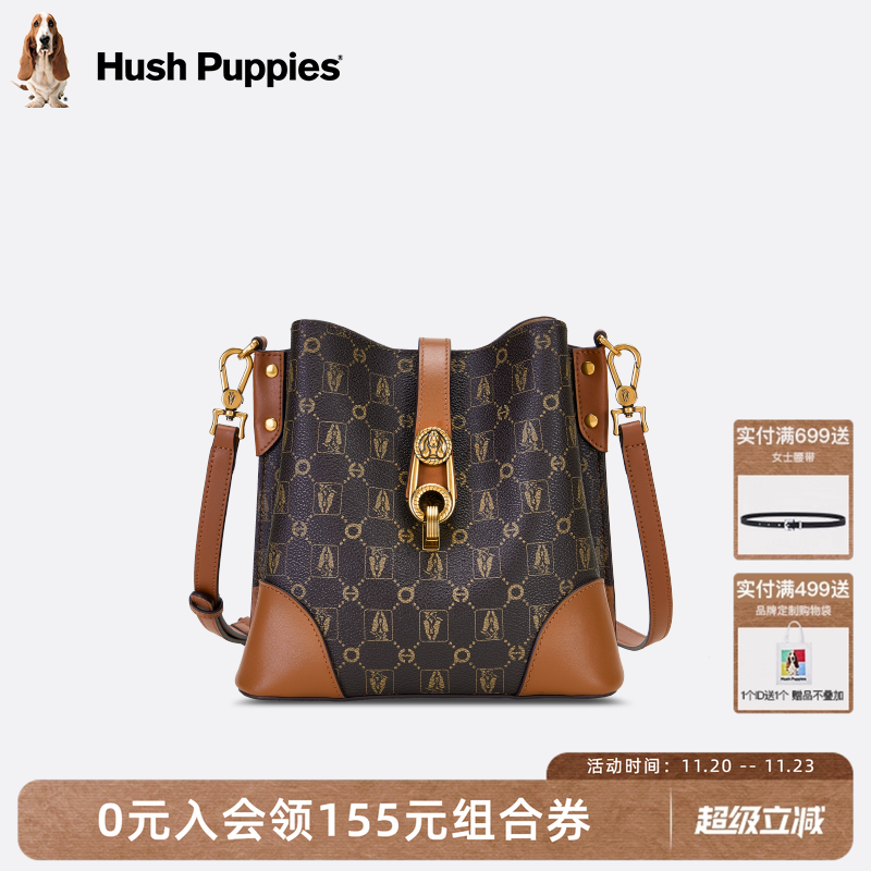 暇步士女包老花复古单肩水桶包