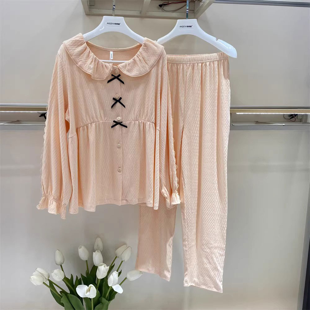 2023安得妮睡衣女士秋季新款针织纯棉长袖对襟可外穿家居服33435