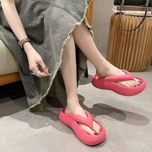 速发夏季 海边 人字拖厚底踩屎感防滑增高外穿凉拖鞋 简约潮沙滩鞋