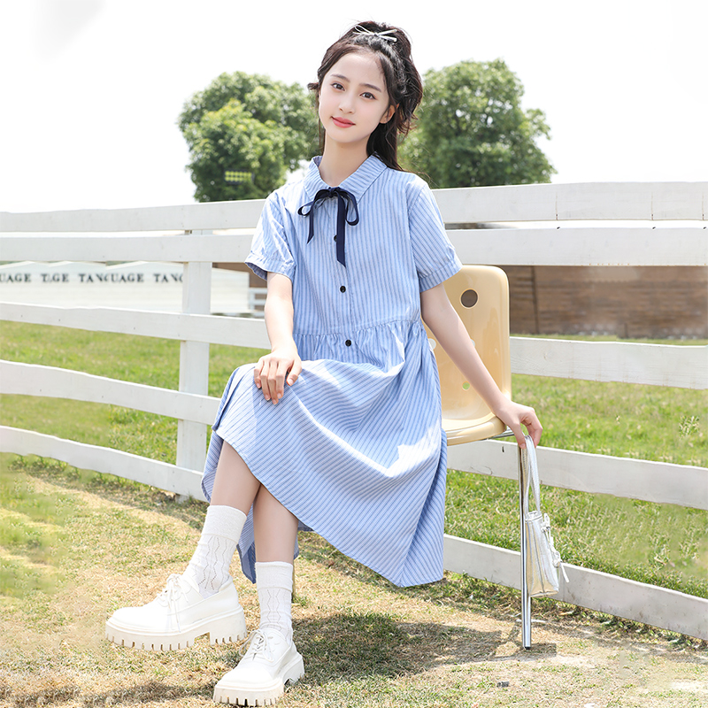 女大童连衣裙夏季2025新款12岁15岁少女中大童学院风初中生公主裙