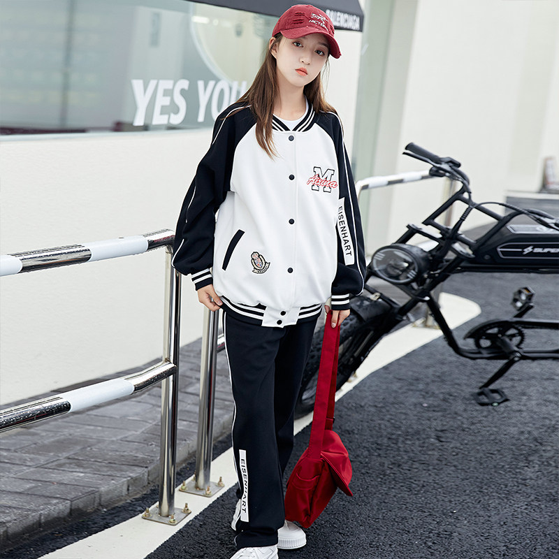 女童装时髦套装洋气2025秋装新款中大童棒球服两件套初中生运动服