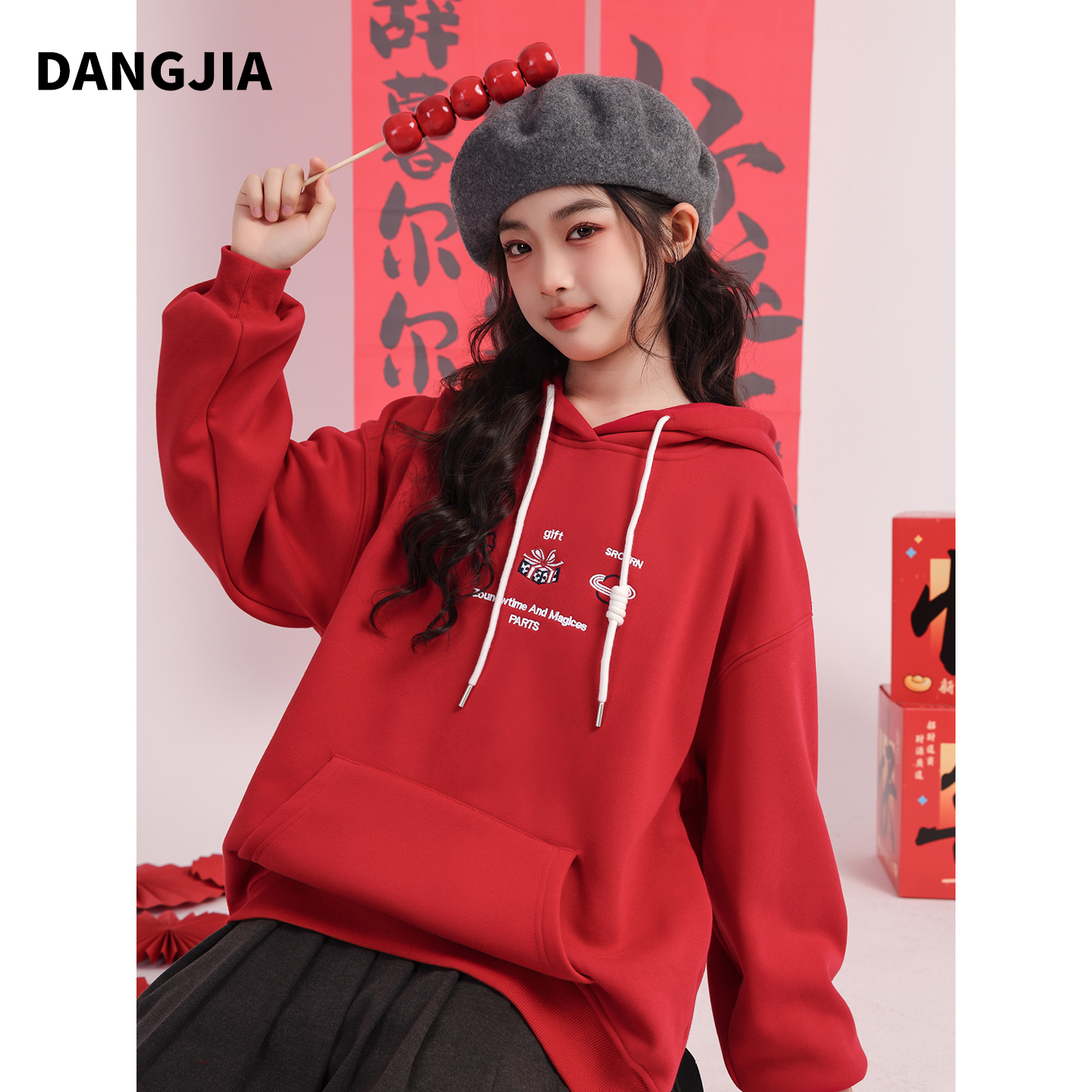 女童冬季加绒卫衣2026新款