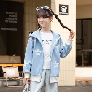 女童外套秋款2025新款洋气儿童秋装上衣秋季初中生连帽卫衣超好看