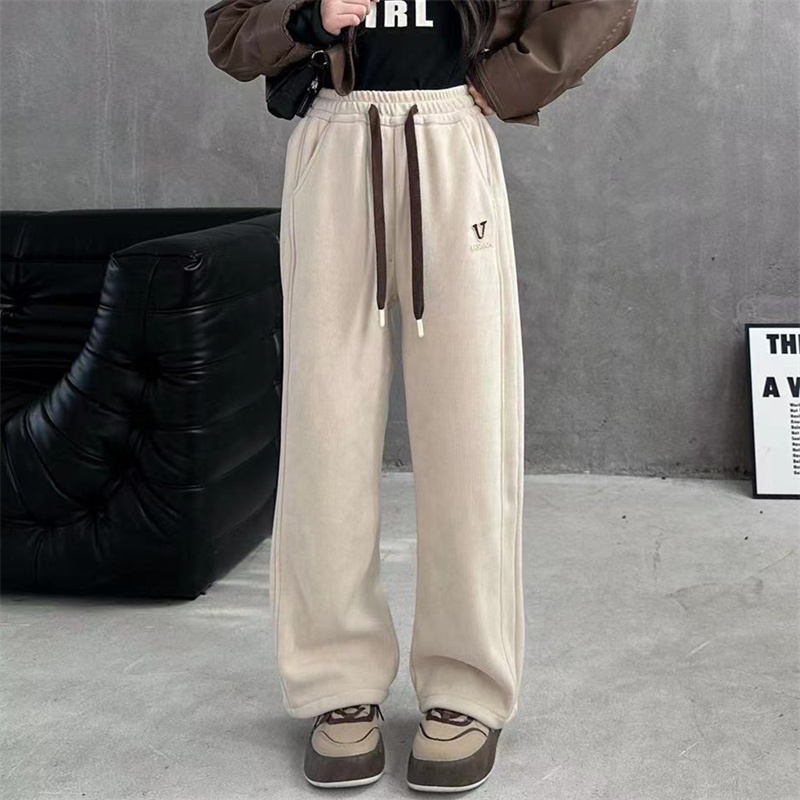 女童阔腿裤子加绒加厚