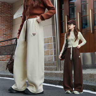 运动裤女大童秋冬2025新款卫裤儿童冬装阔腿裤女孩初中生加绒裤子