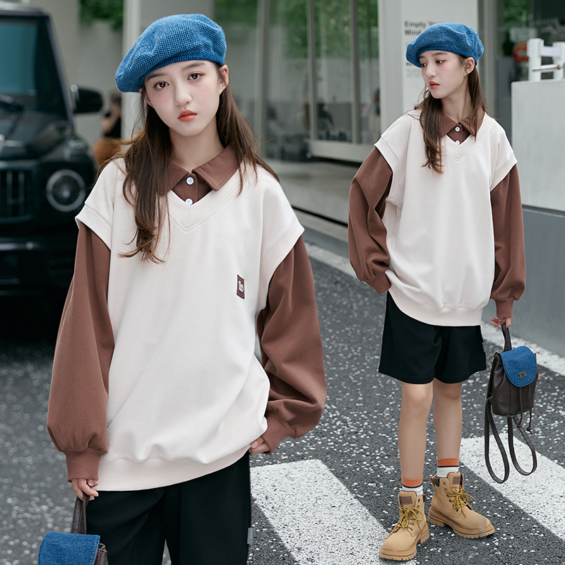 女童假两件卫衣2025春装新款