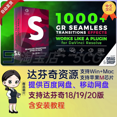中文汉化1000多种达芬奇视频无缝转场预设 Seamless Transitions