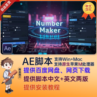 中文汉化NumberMaker数字计时器图表动画AE插件脚本 Maker Number