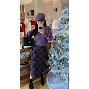 两件套 半身裙女套装 冬上新 温柔浪漫绝绝紫大红大紫系列毛衣