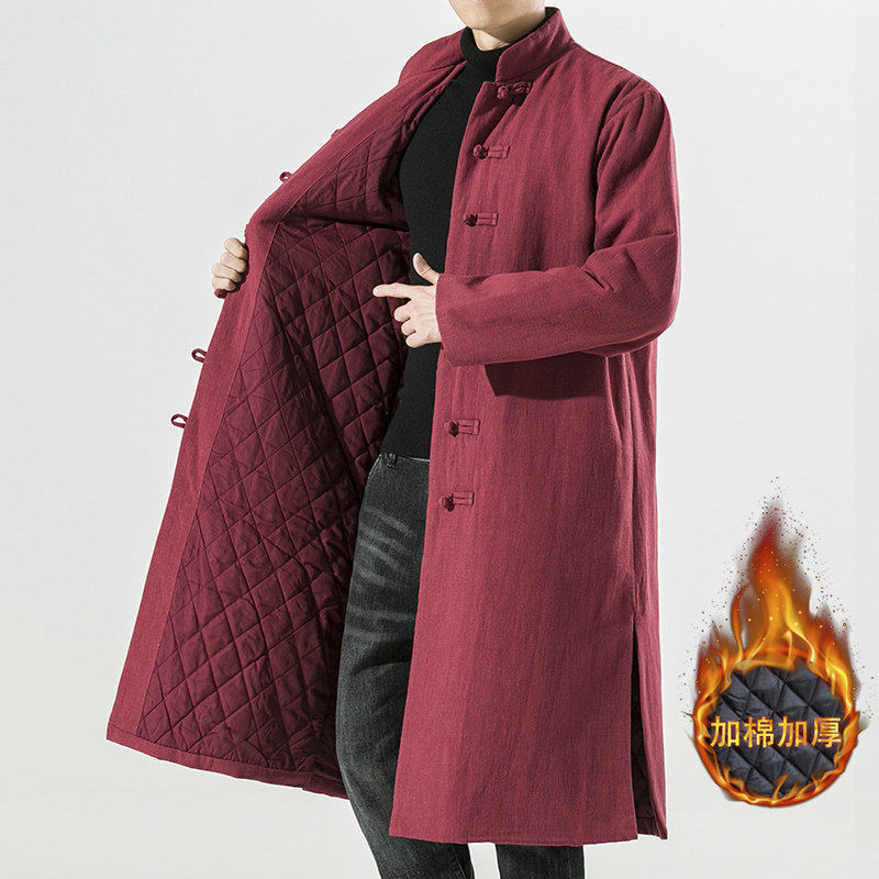 中国风唐装棉袄冬季保暖茶服棉服大褂中长款过膝盘扣棉衣复古男装,男装,汉服,淘宝优惠券,粉丝福利购,淘宝优惠卷