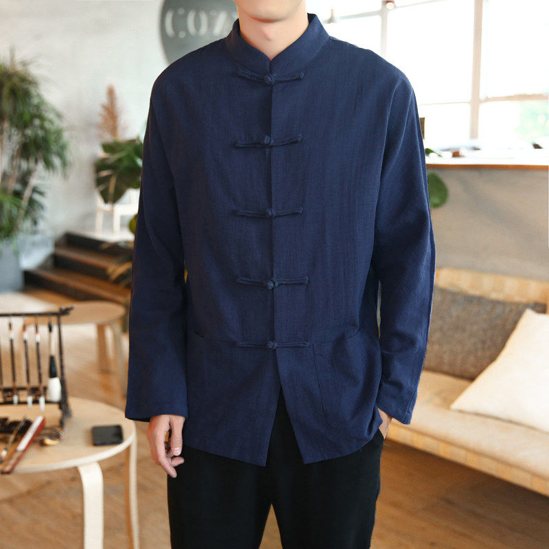 秋季传统棉麻长袖白色衬衫中式布扣唐装茶服亚麻复古男青年居士服,男装,汉服,淘宝优惠券,粉丝福利购,淘宝优惠卷