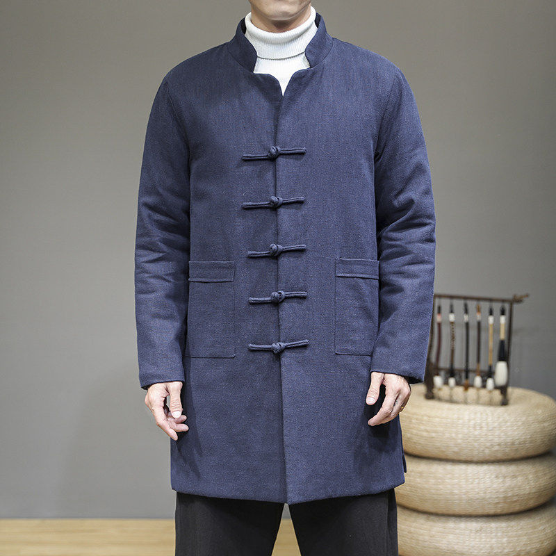 青年保暖棉服男中长款加厚棉麻冬装棉衣中国风老北京复古盘扣唐装,男装,汉服,淘宝优惠券,粉丝福利购,淘宝优惠卷