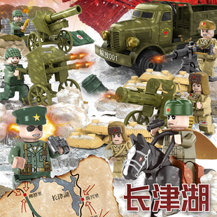 抗美援朝长津湖打仗的兼容中国积木志愿军人偶美军瞭望塔拼插玩具