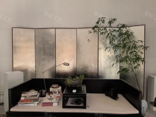 素银箔屏风做旧效果客厅移动折叠沙发背景墙复古空白隔断摄影茶室