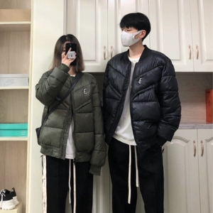 冬季硅胶字母羽绒棉服加厚保暖棒球服痞帅百搭飞行员夹克面包服男