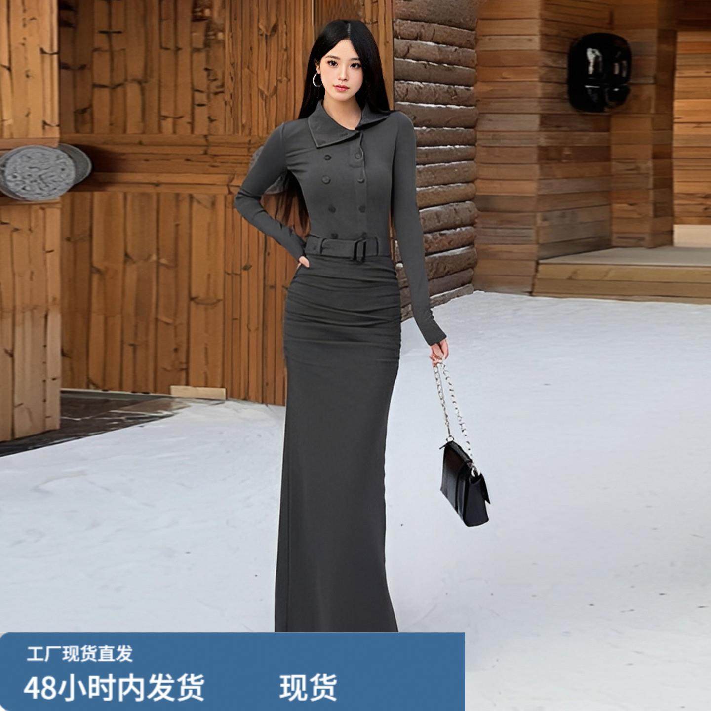 法式辣妹高级修身显瘦包臀连衣裙子女秋冬2025新款高领双排扣长裙,运动/瑜伽/健身/球迷用品,瑜伽短裙,淘宝优惠券,粉丝福利购,淘宝优惠卷