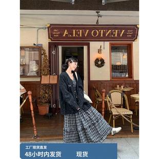 日系慵懒风V领刺绣毛衣外套女秋冬加厚宽松保暖覆古麻花针织开衫