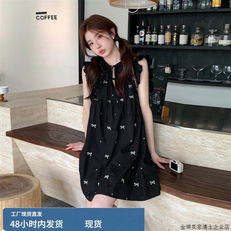 韩版小个子显瘦刺绣洋装女时尚2025夏季新款法式洋派减龄碎花裙