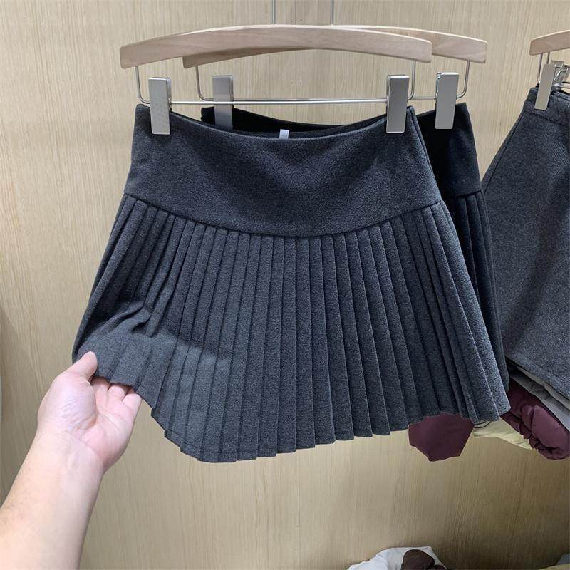 韩版高腰带安全裤短裙女冬季款设计感百褶A字加厚呢料洋气半身裙,运动/瑜伽/健身/球迷用品,瑜伽短裙,淘宝优惠券,粉丝福利购,淘宝优惠卷