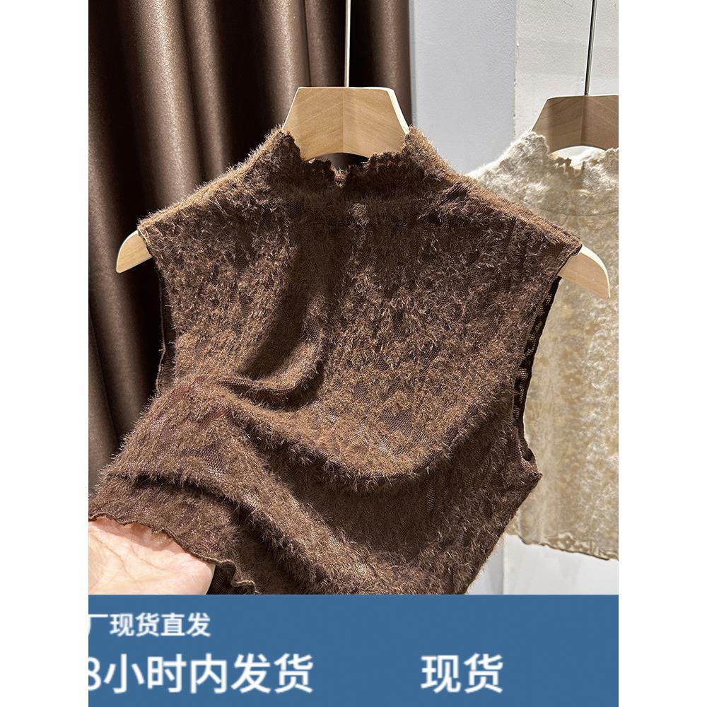 美拉德咖色优雅半高领假领子女冬内搭无袖背心打底衫磨毛蕾丝上衣,服饰配件/皮带/帽子/围巾,假领,淘宝优惠券,粉丝福利购,淘宝优惠卷