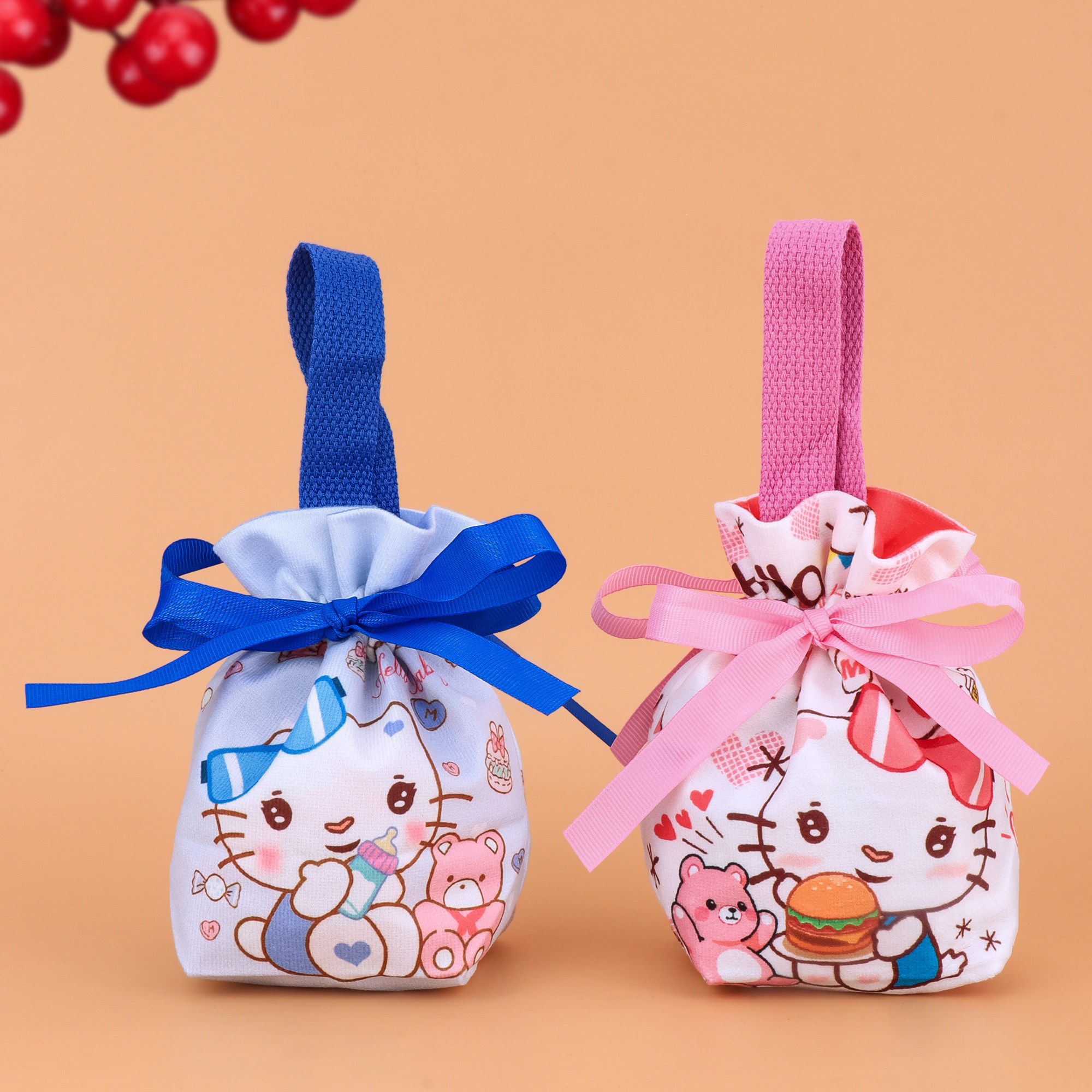 满月喜糖袋子宝宝出生小孩生日百日周岁抽绳糖果包装袋手提礼品袋