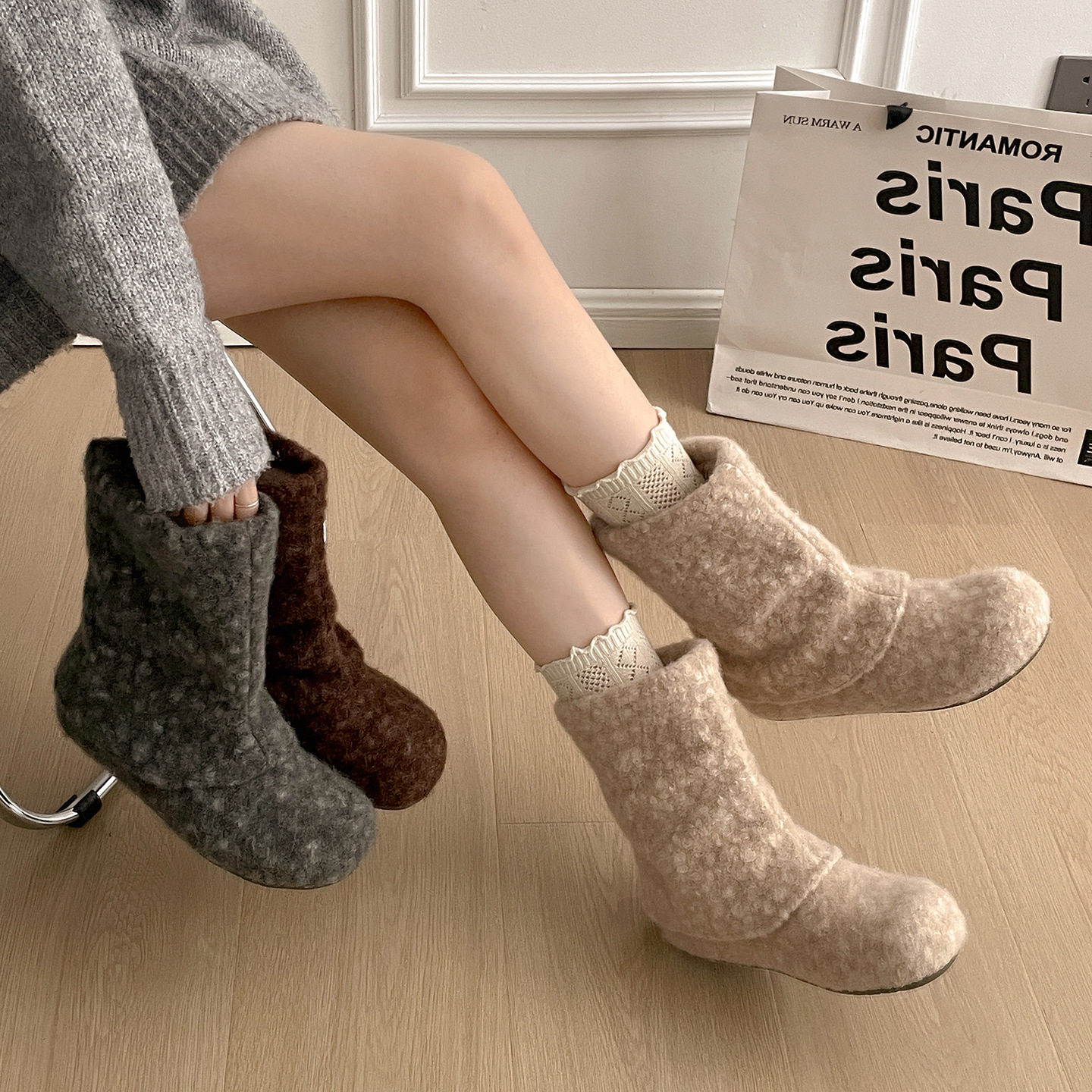 白色复古厚底内增高加绒雪地靴女款2025新款冬季保暖毛毛勃肯棉鞋,女鞋,时尚雪地靴,淘宝优惠券,粉丝福利购,淘宝优惠卷