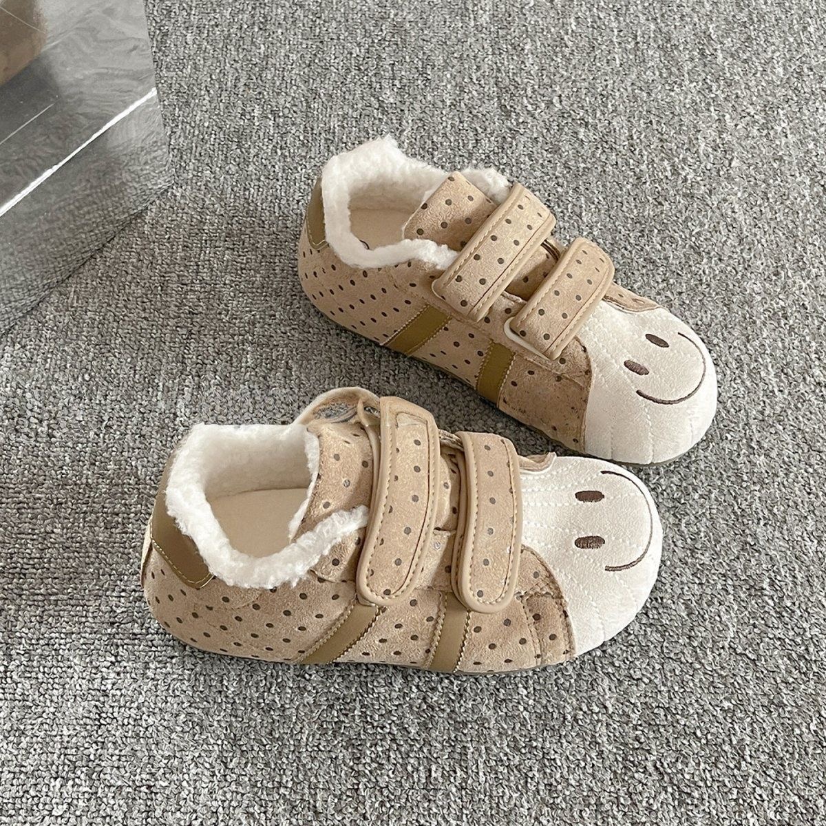 微笑脸加绒厚底小白鞋女款2025新款冬季保暖二棉板鞋女鞋德训鞋