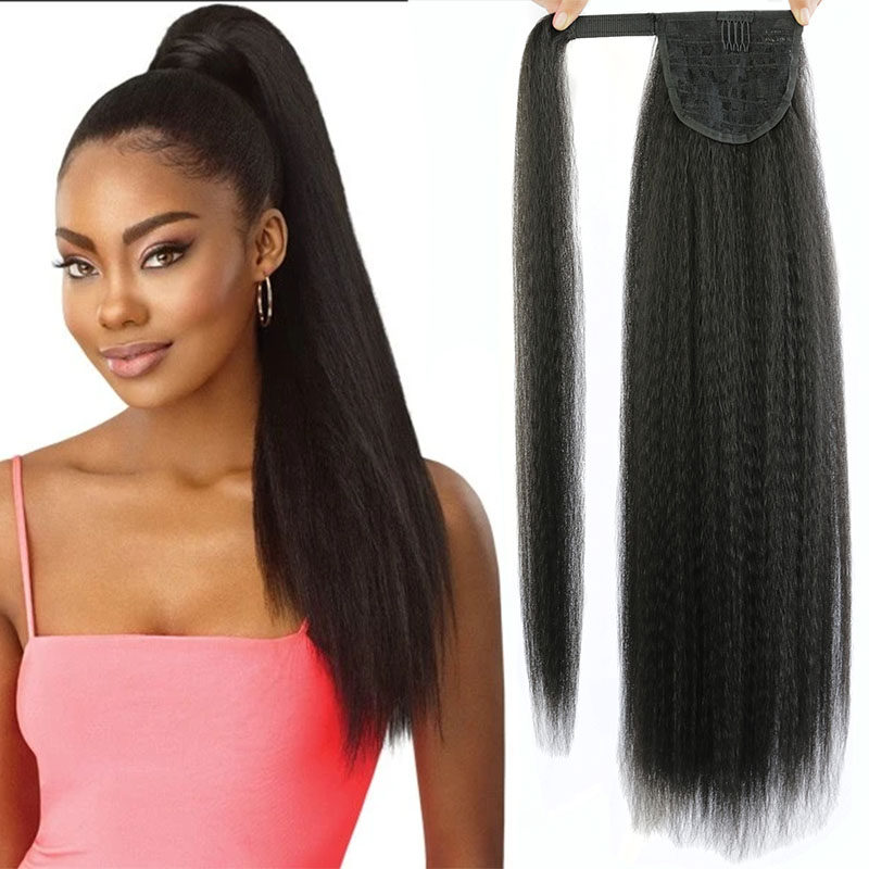 yaki straight ponytail clip in pony tail extensions马尾假发