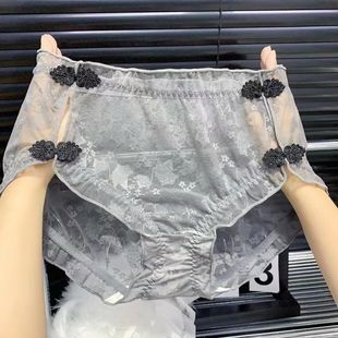 高腰新款 大码 蕾丝盘扣内裤 中国复古旗袍宫廷风纯欲风性感网纱内裤