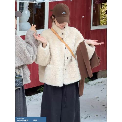 立领羊羔绒加厚保暖毛毛外套女装秋冬季2025新款今年流行爆款上衣