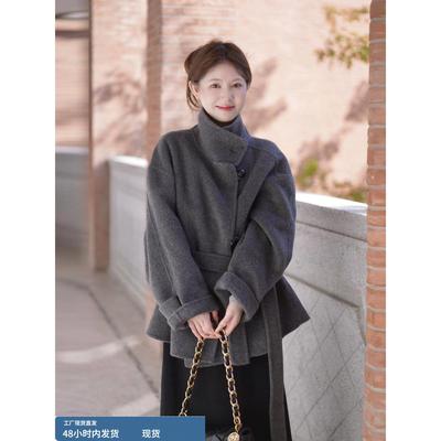 深冬灰色呢子大衣女入冬季2025年新款毛呢外套独特超好看加厚短款