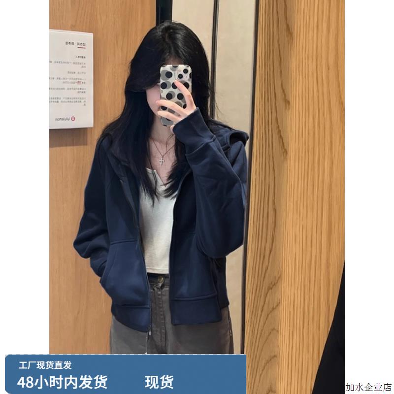 正肩连帽卫衣外套女款秋季2025新款韩系氛围感穿搭小个子短款上衣