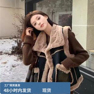 韩式仿水貂芼拼接牛仔马甲外套女秋冬2026年新款气质宽松加厚上衣
