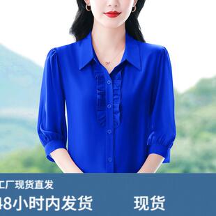 高端七分袖雪纺衬衫女款2026新款今年流行妈妈夏天宽松设计感上衣