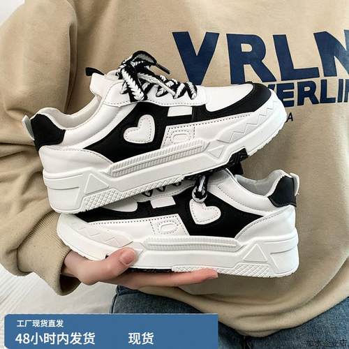 韩版跨境大码厚底小白鞋女2025春秋新款ins百搭圆头系带休闲板鞋