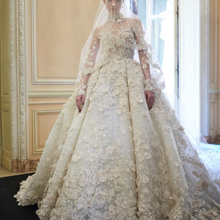 蕾絲珠鉆霸氣蓬蓬裙宮廷新娘酒店主婚紗 高領長袖 Zuhair Murad