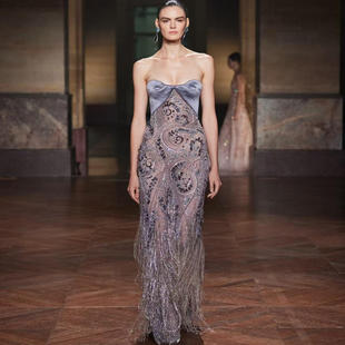 Georges Hobeika 抹胸修身珠串流苏钉珠生日红毯订婚盖茨比风礼服