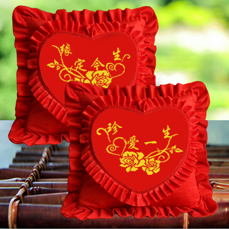 新款婚房十字绣抱枕情侣款结婚自己绣枕套客厅卧室床上双人枕头套